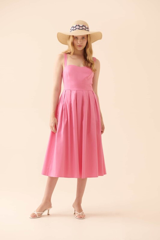 Askılı Cepli Midi Boy Elbise Pembe - 4