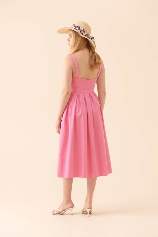 Askılı Cepli Midi Boy Elbise Pembe - 2