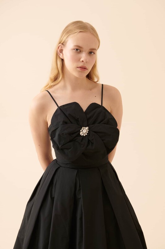 Askılı Midi Boy Elbise Siyah - 4