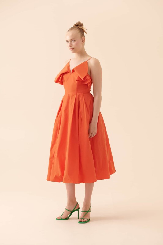 Askılı Sırt Dekolteli Elbise Oranj - 5