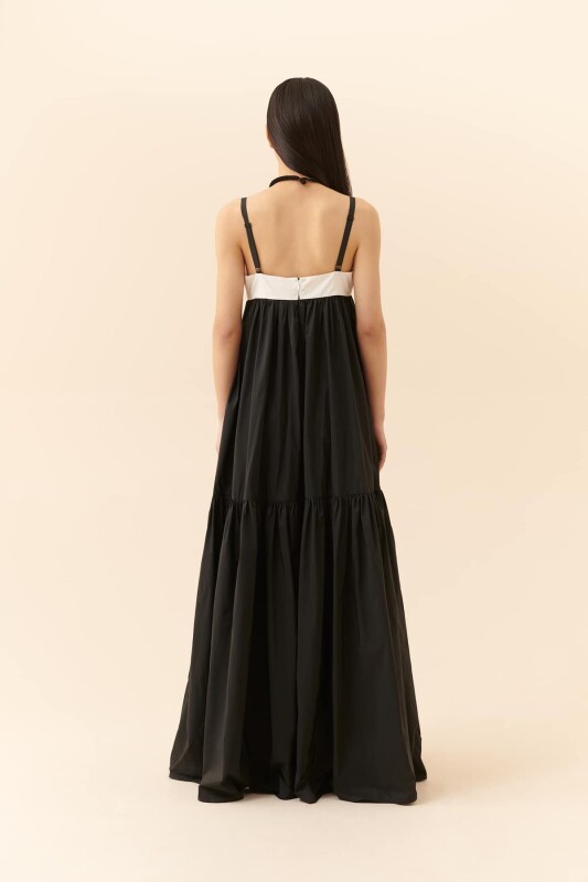 Askılı Uzun Boy Elbise Siyah-Beyaz - Roman (1)