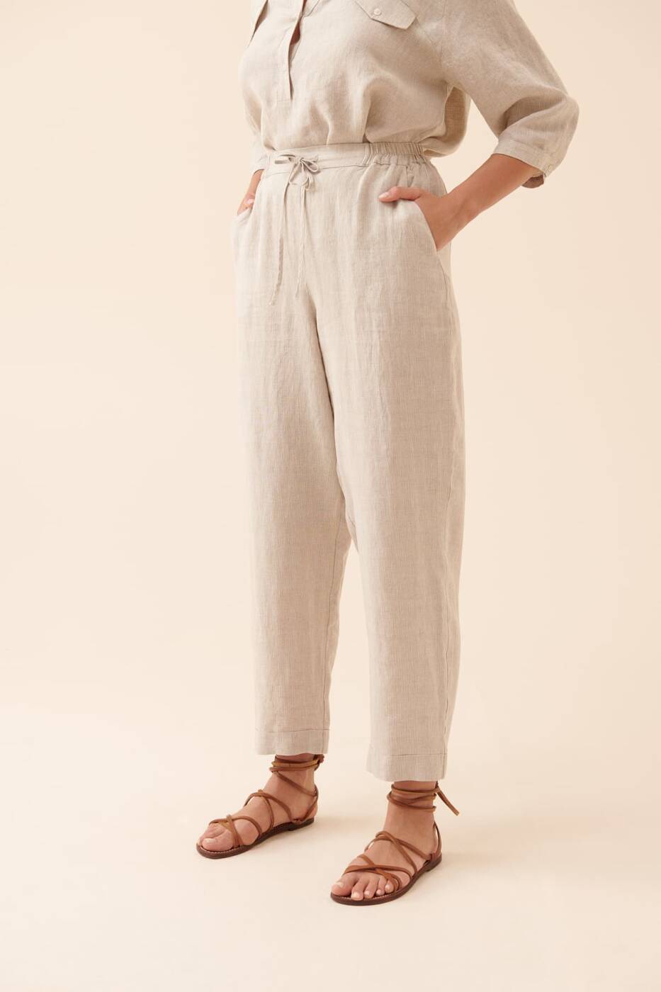 Beli Bağlamalı Pantolon Naturel - 3