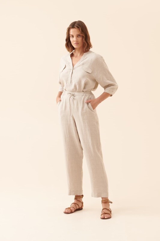 Beli Bağlamalı Pantolon Naturel - 1