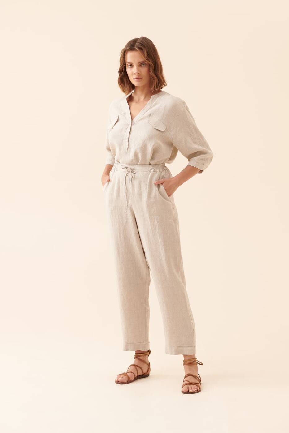 Beli Bağlamalı Pantolon Naturel - 1