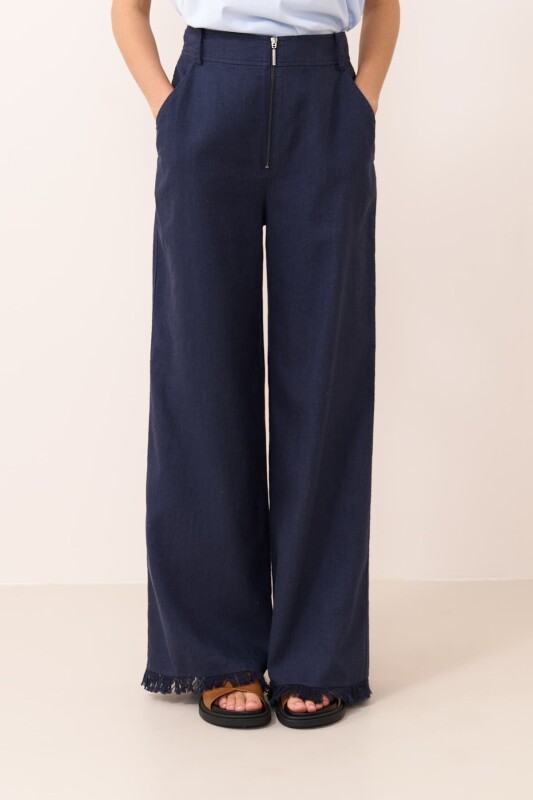 Püsküllü Geniş Paça Pantolon Lacivert - 3