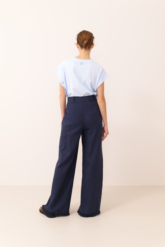 Püsküllü Geniş Paça Pantolon Lacivert - Roman (1)