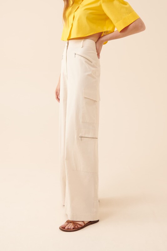 Yanları Cepli Pantolon Bej - 3