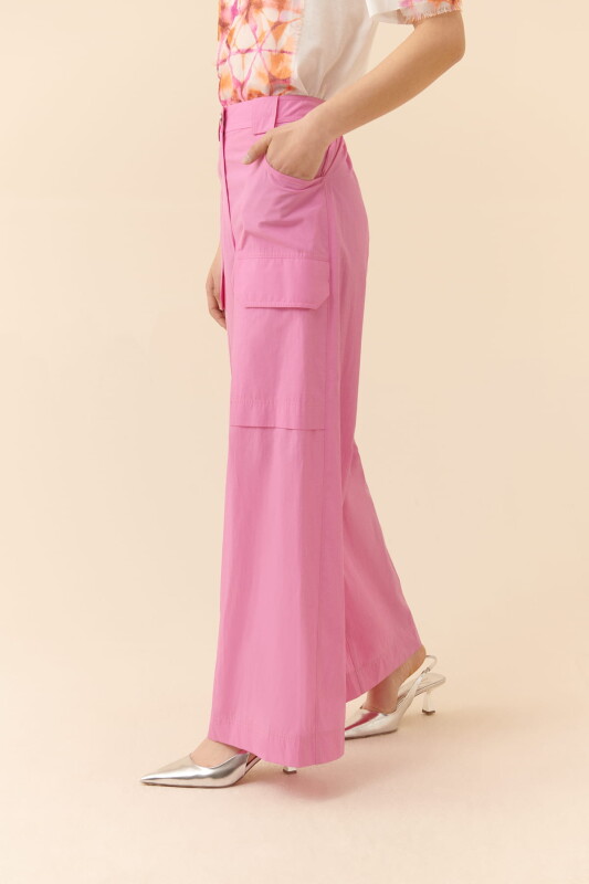 Yanları Cepli Geniş Paça Pantolon Pembe - 3