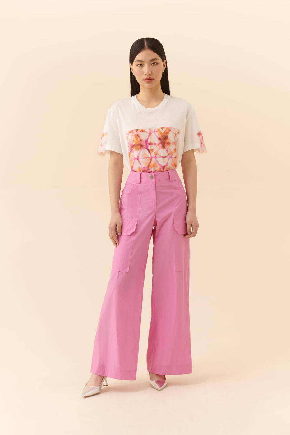 Yanları Cepli Geniş Paça Pantolon Pembe - 1