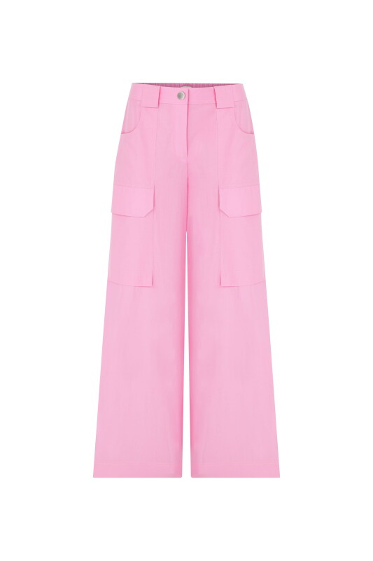 Yanları Cepli Geniş Paça Pantolon Pembe - 4