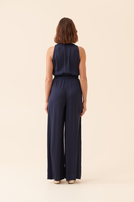 Yanları Cepli Askılı Tulum Lacivert - 2