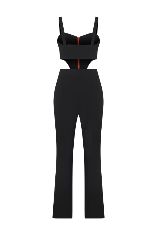 Fermuar Detaylı Askılı Tulum Siyah - 5