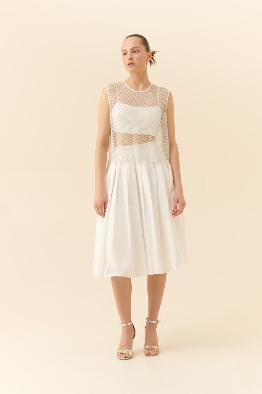 Fileli Askılı Bluz Beyaz - Roman