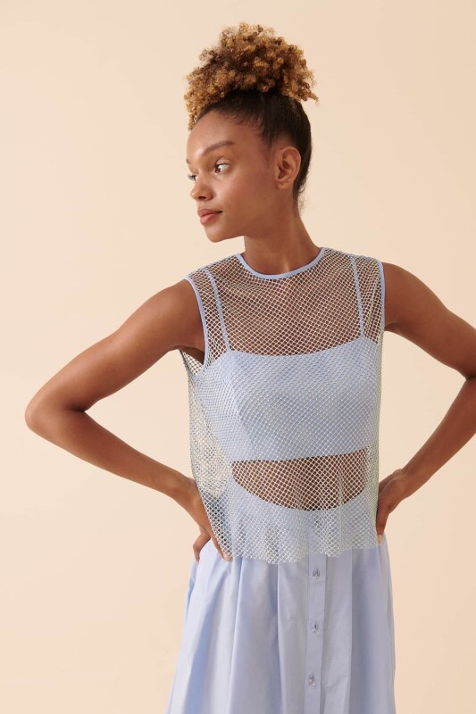 Fileli Askılı Bluz Lila 