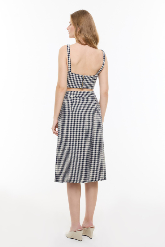 Kazayağı Desenli Askılı Büstiyer Lacivert - Beyaz - Roman (1)