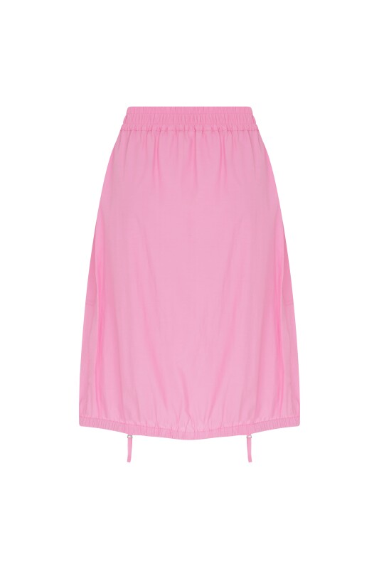 Fermuar Detaylı Cepli Midi Boy Etek Pembe - 5