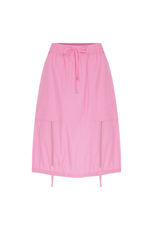 Fermuar Detaylı Cepli Midi Boy Etek Pembe - 4