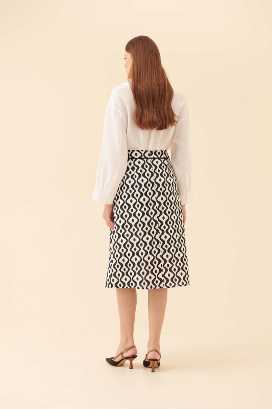Yırtmaçlı Midi Boy Etek Siyah-Beyaz - 2