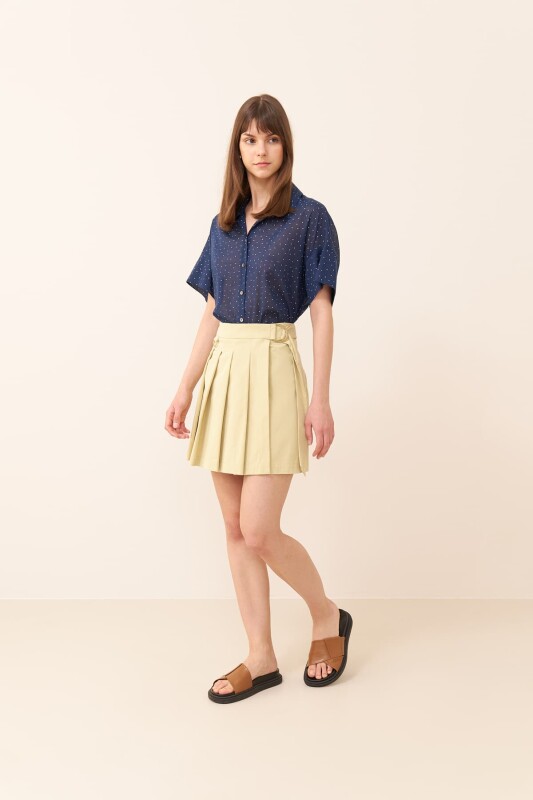 Pileli Mini Etek Yağ Yeşili - 4