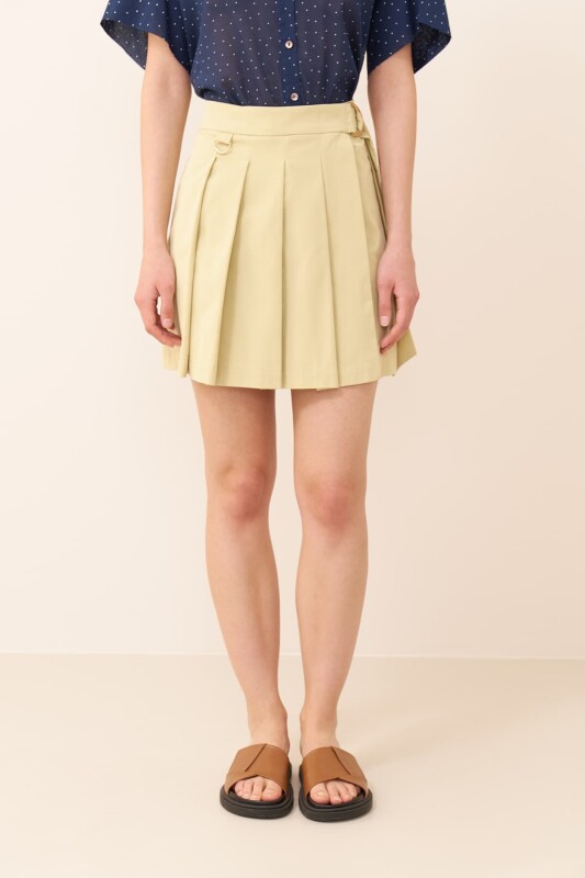 Pileli Mini Etek Yağ Yeşili - 3