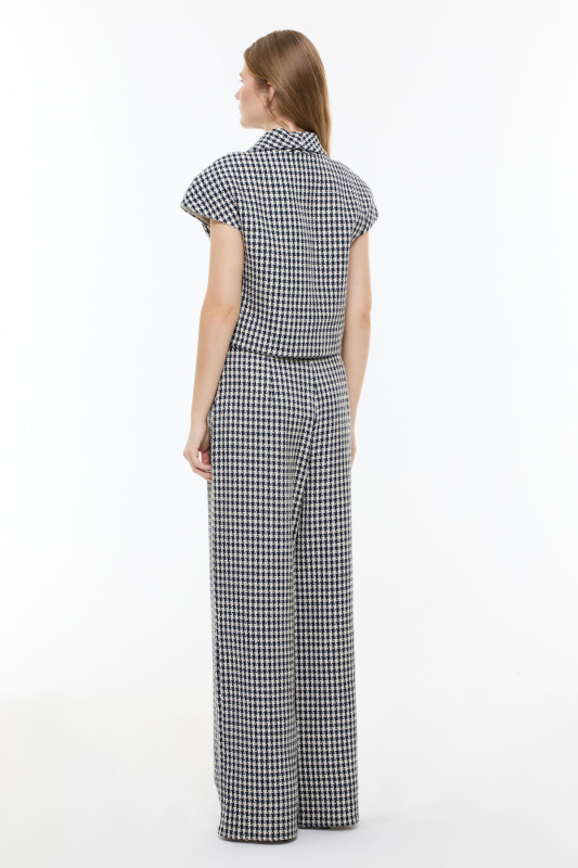 Kazayağı Desenli Tek Düğmeli Ceket Lacivert - Beyaz - Roman (1)