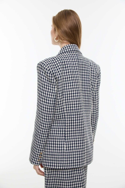 Kazayağı Desenli Kruvaze Ceket Lacivert - Beyaz - Roman (1)