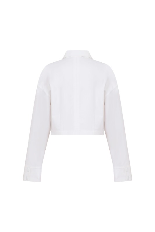 Düğmeli Crop Mont Beyaz - 5