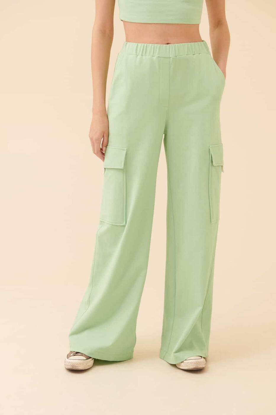 Yanları Cepli Geniş Paça Pantolon Yeşil - 2