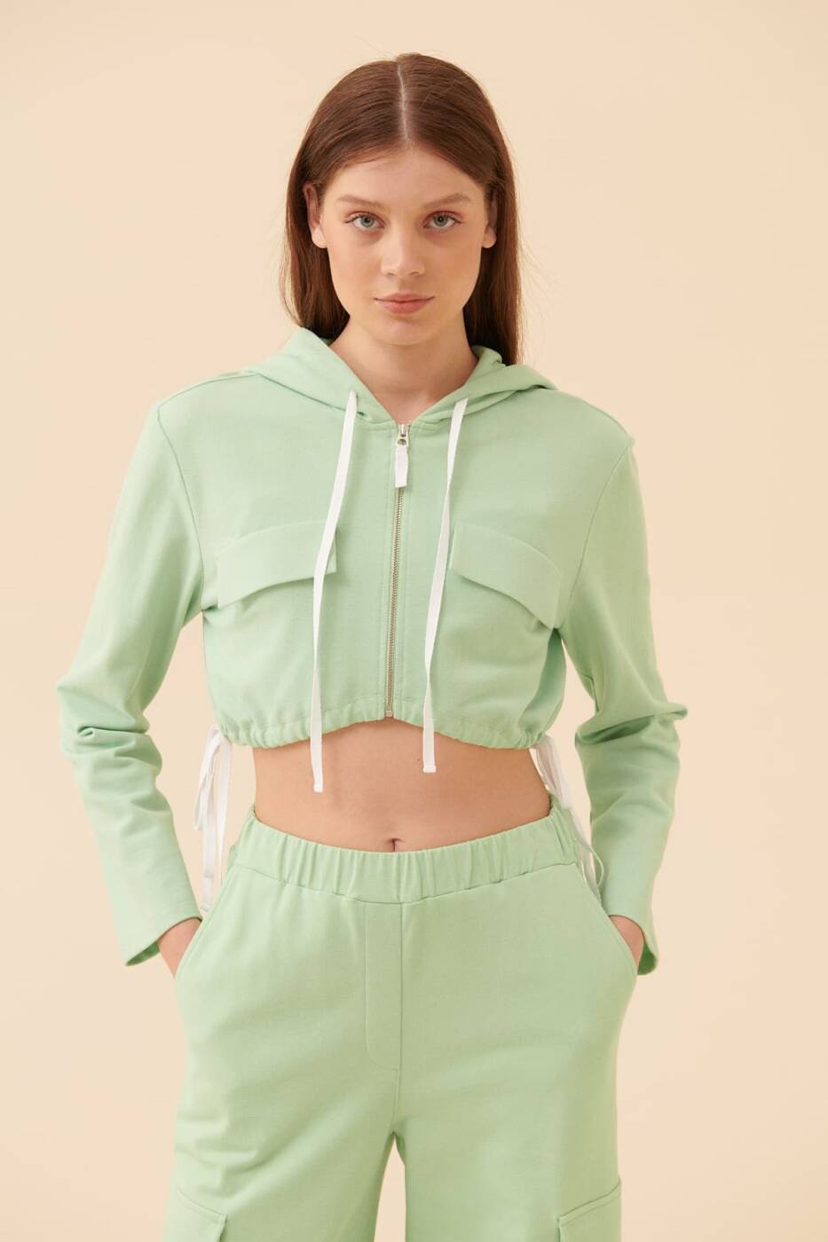 Crop Sweatshirt Yeşil - 4