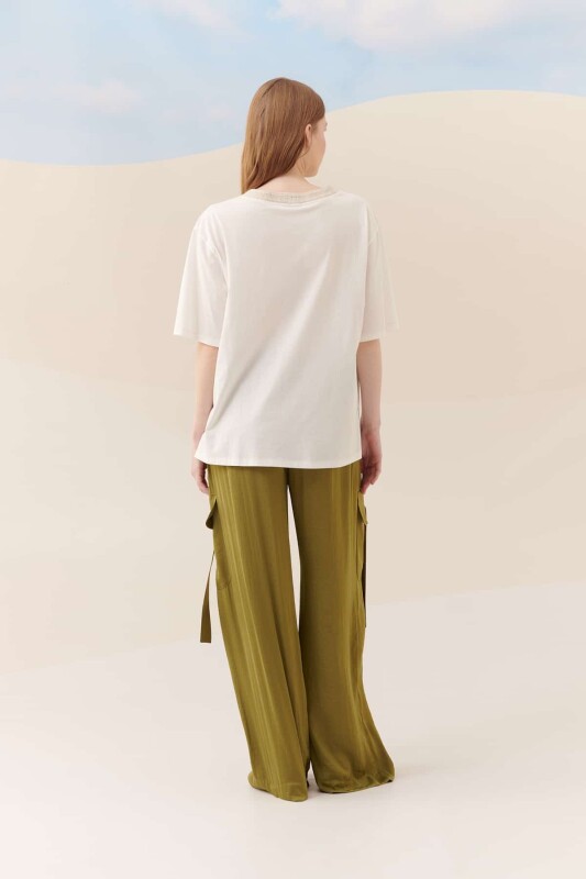 V Yaka T-Shirt Ekru - 2