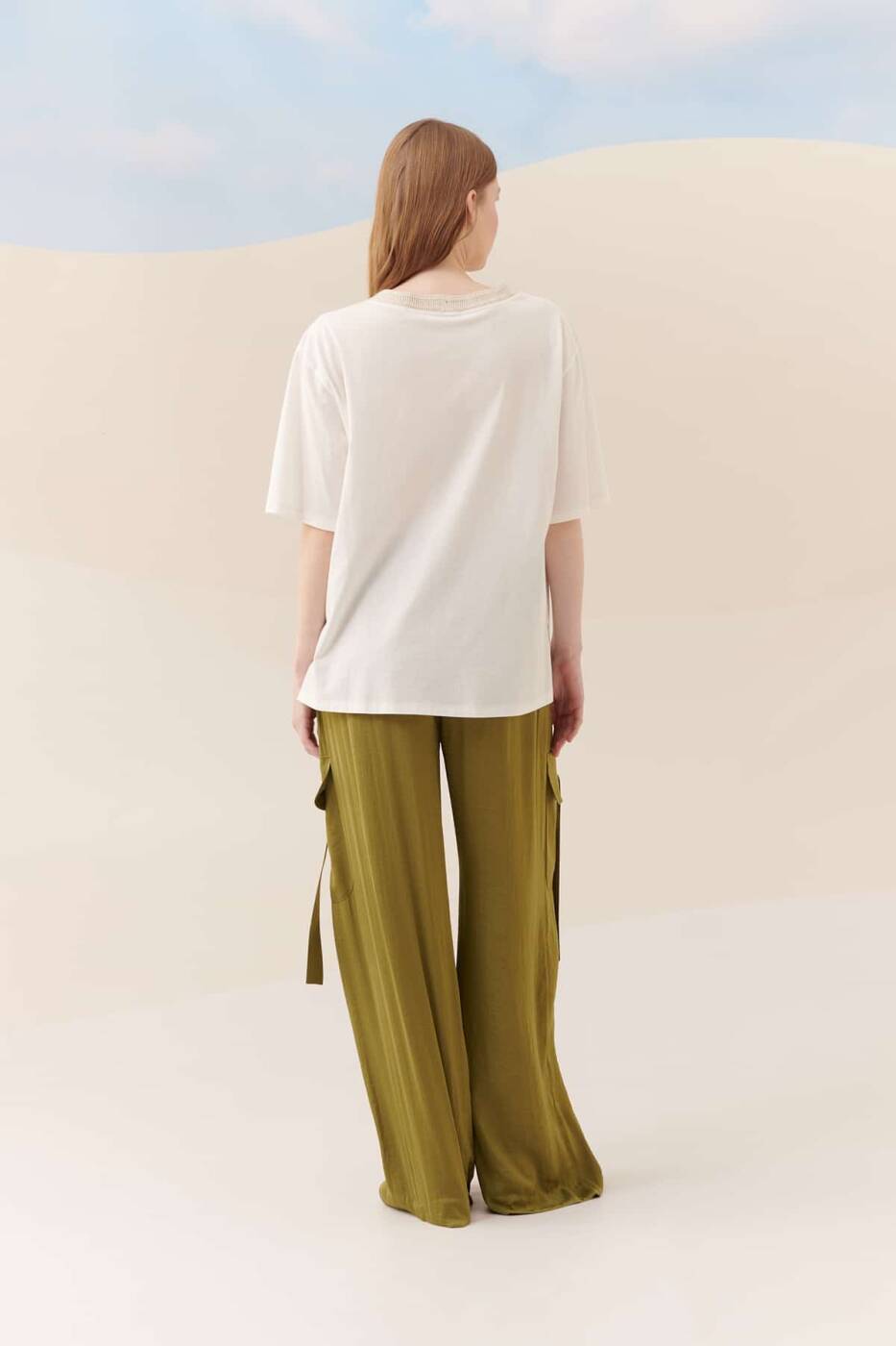 V Yaka T-Shirt Ekru - 2