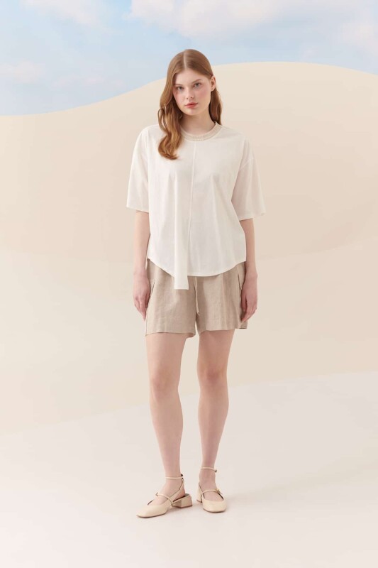 Bisiklet Yaka T-Shirt Ekru - 3