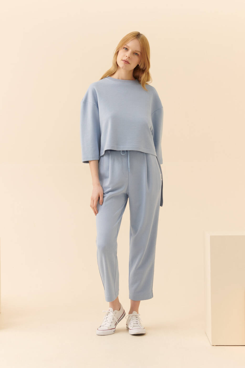 Bisiklet Yaka Sweatshirt Mavi - 1