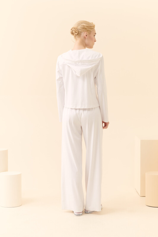 Fermuarlı Kapüşonlu Swatshirt Beyaz - 2