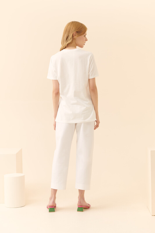 Bisiklet Yaka T-Shirt Beyaz - Roman (1)