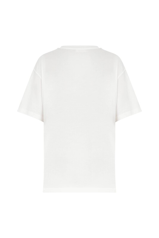 Bisiklet Yaka Baskılı T-Shirt Beyaz - 5