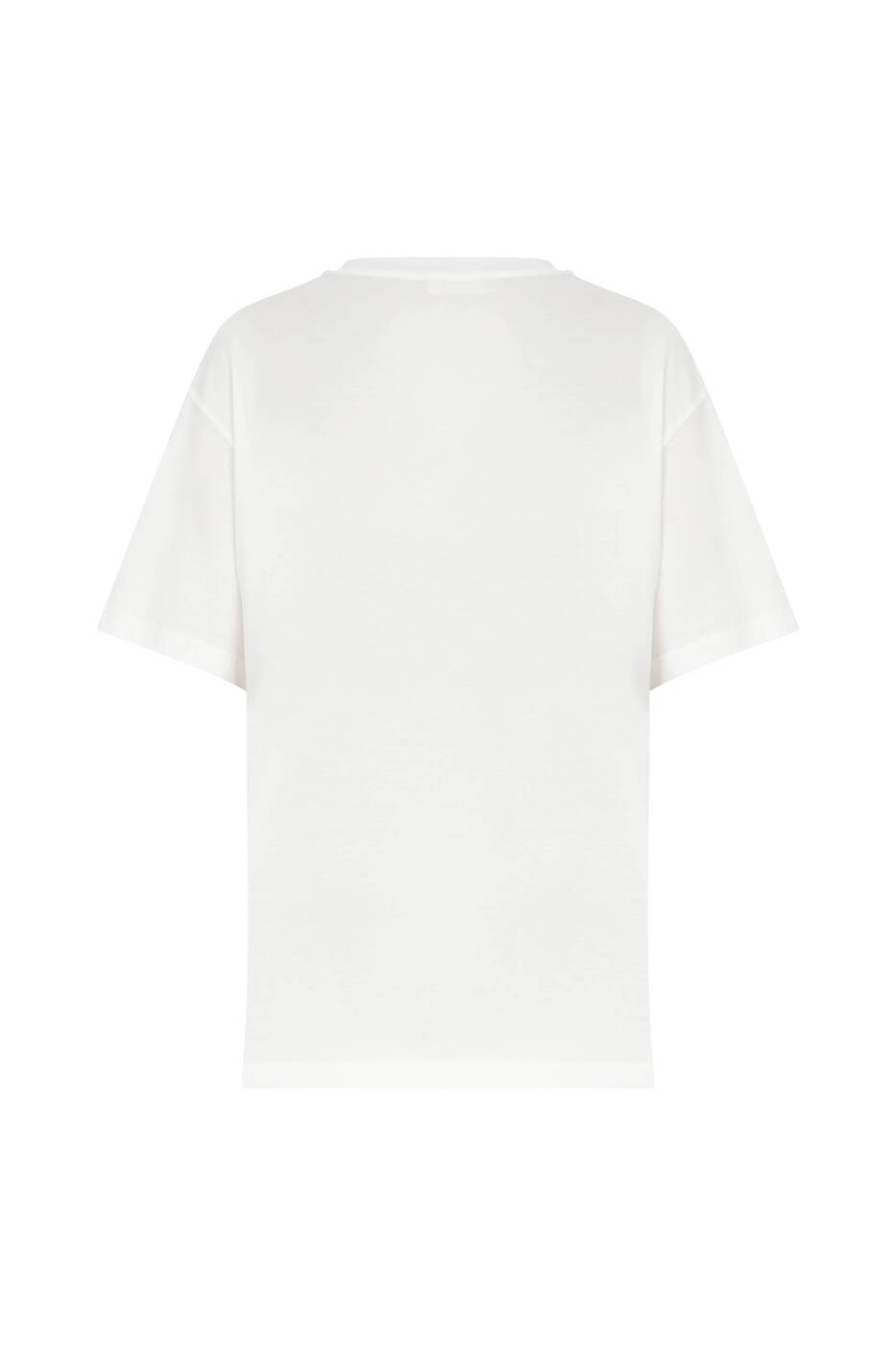 Bisiklet Yaka Baskılı T-Shirt Beyaz - 5