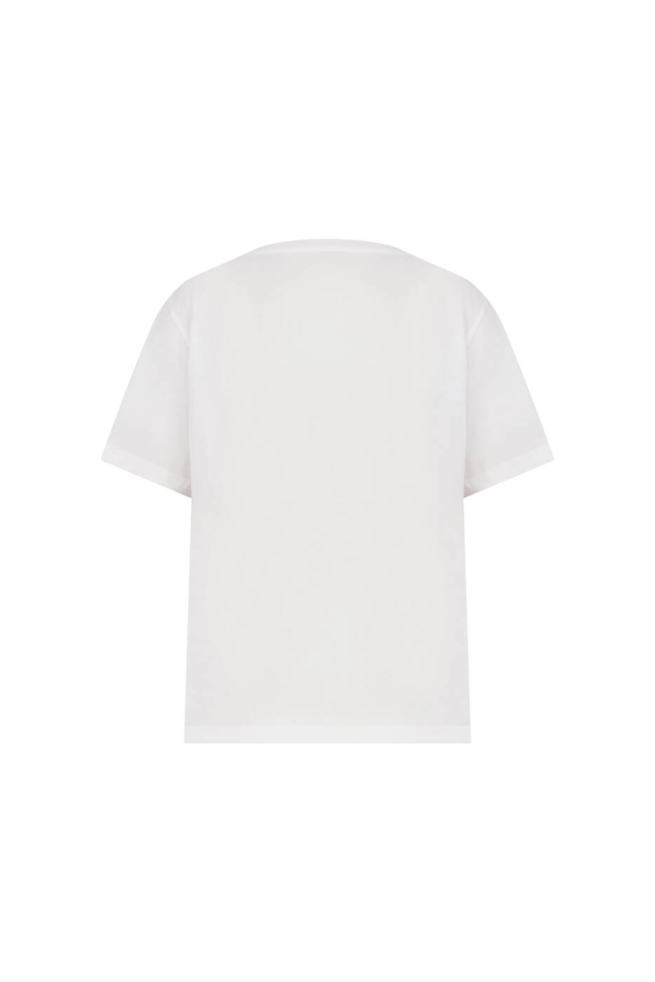 V Yaka Baskılı T-Shirt Beyaz - 5