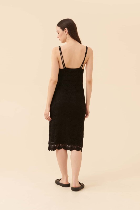 Yakası Açık Triko Elbise Siyah - Roman (1)