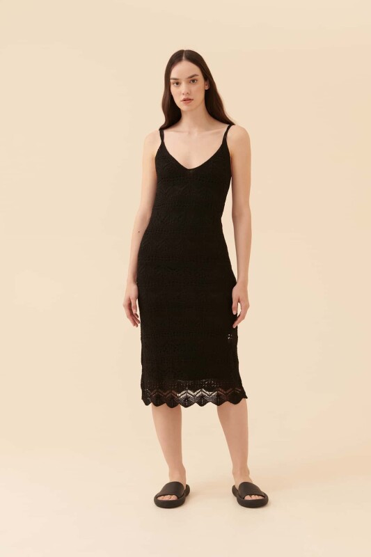 Open Neck Knitwear Dress Black - 3