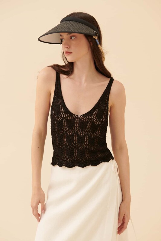 Yakası Açık Triko Bluz Siyah - 3