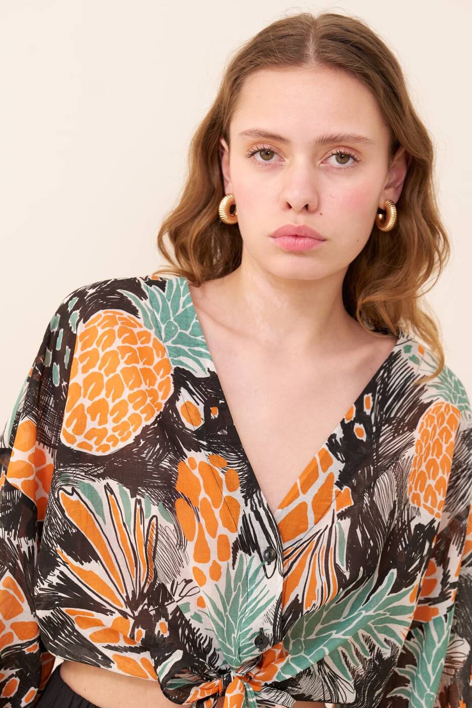 Tie Waist Balloon Sleeve Shirt Original - 5