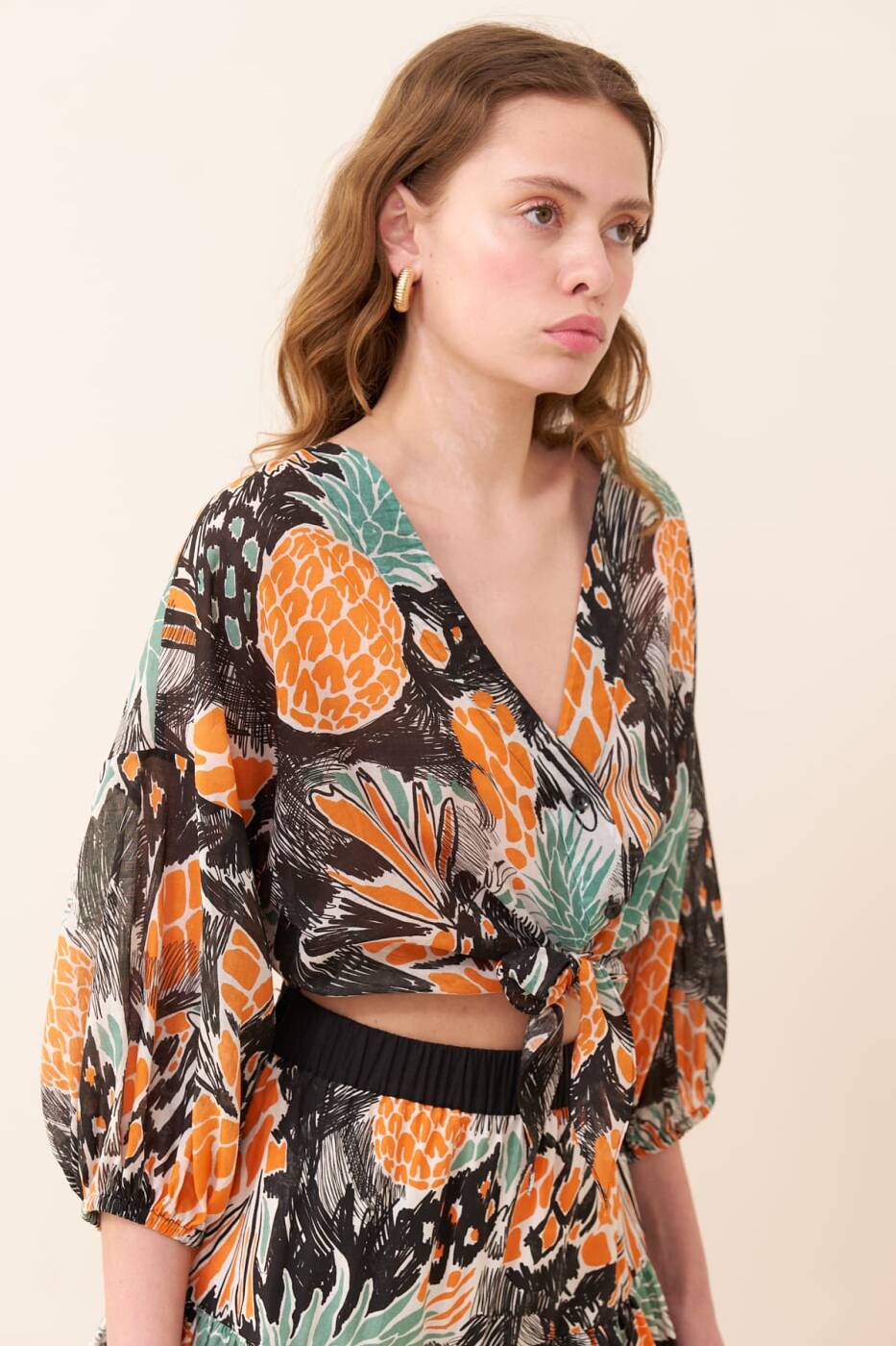 Tie Waist Balloon Sleeve Shirt Original - 1