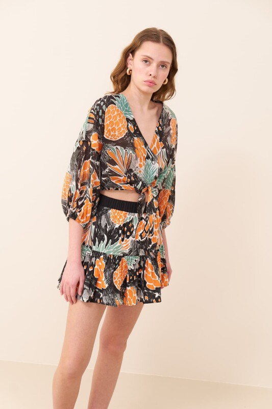 Tie Waist Balloon Sleeve Shirt Original - 4