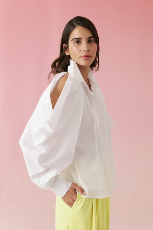 Cut-Out Omuz Detaylı Poplin Gömlek Beyaz - 3