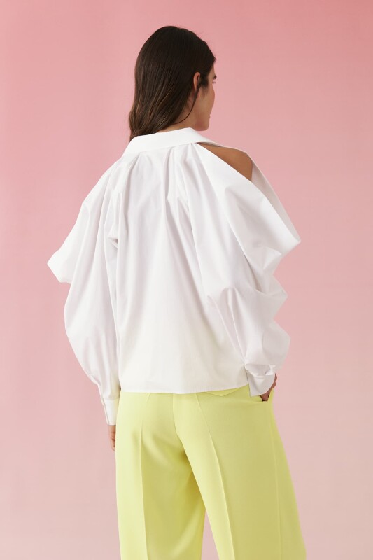 Cut-Out Omuz Detaylı Poplin Gömlek Beyaz - 2