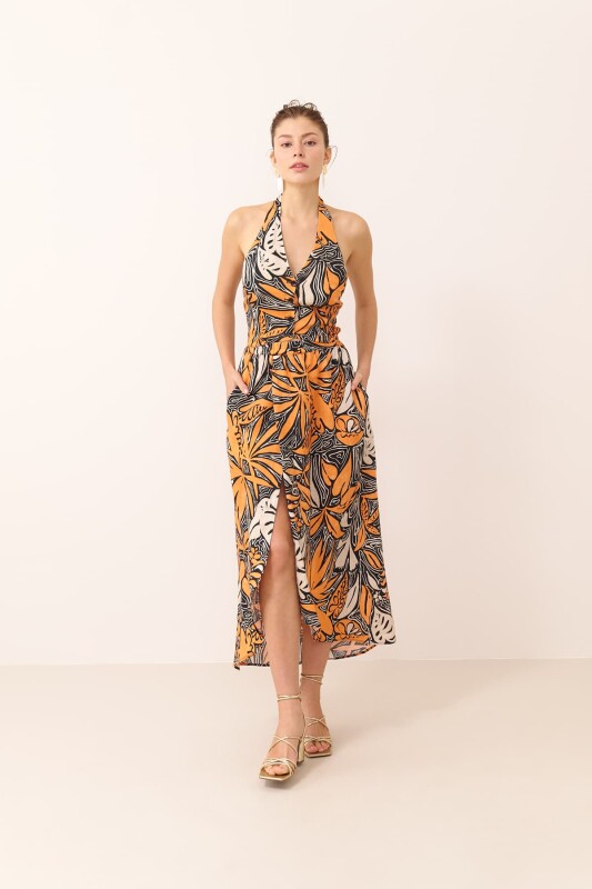 Boyundan Askılı Önden Düğmeli Keten Yelek Standart Renk - 3