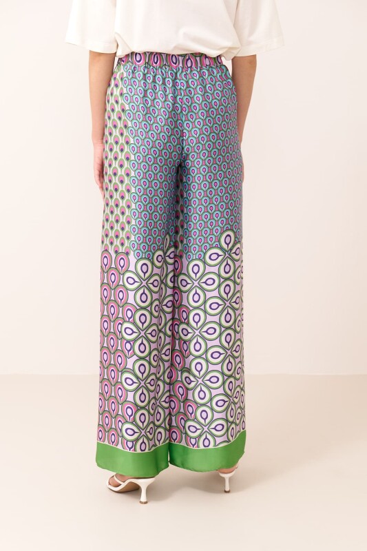 Geniş Paça Beli Lastikli Saten Pantolon Standart Renk - 2