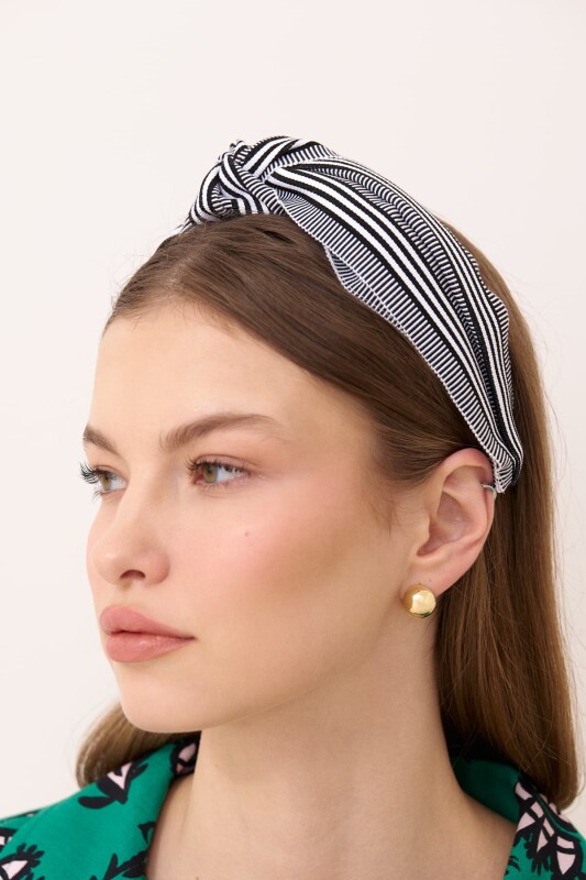 Striped Knot Hair Accessories Black-White - 2