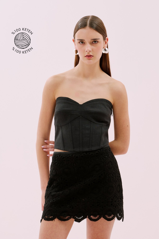 Korse Tipli Straplez Keten Büstiyer Siyah - 1